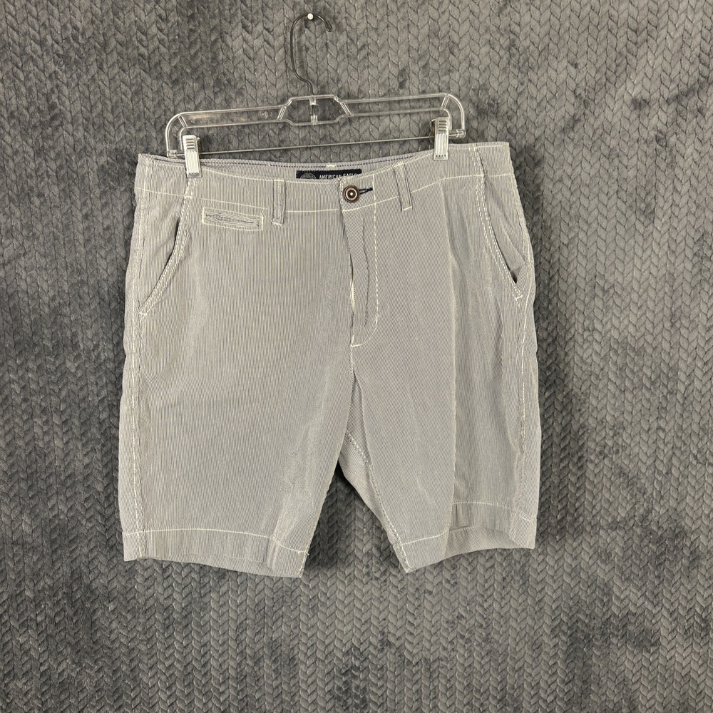 American Eagle Shorts‎ Mens 34 Blue White Pinstripe Classic 100% Cotton Casual